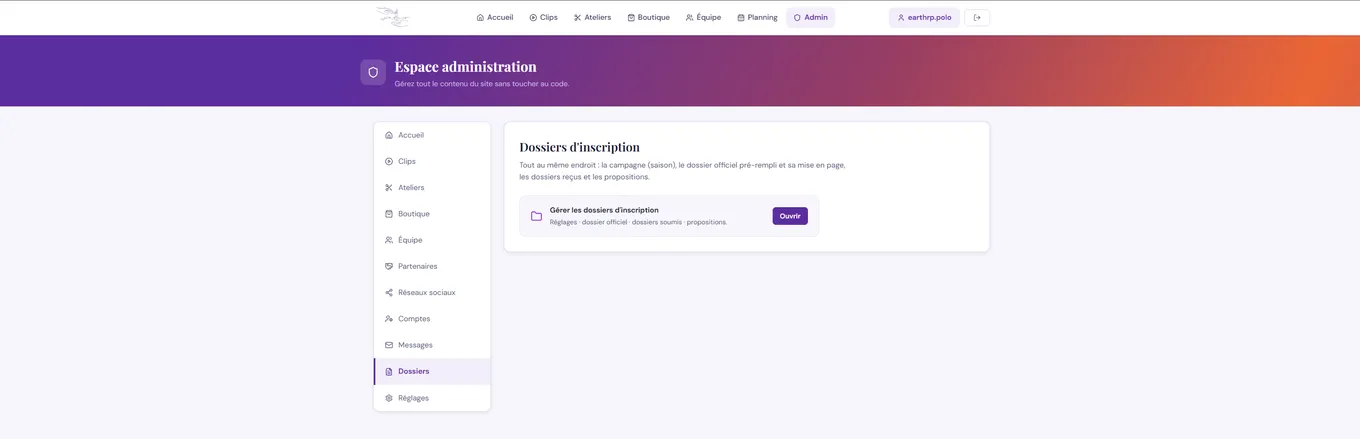 Back-office d'administration du site Au Fil des Images