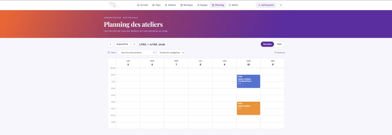 Planning des ateliers du site Au Fil des Images